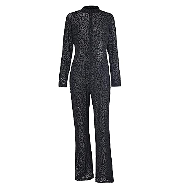 Las mujeres más el tamaño de una pieza monos de encaje ver a través de sexy bodycon manga larga mameluco Clubwear